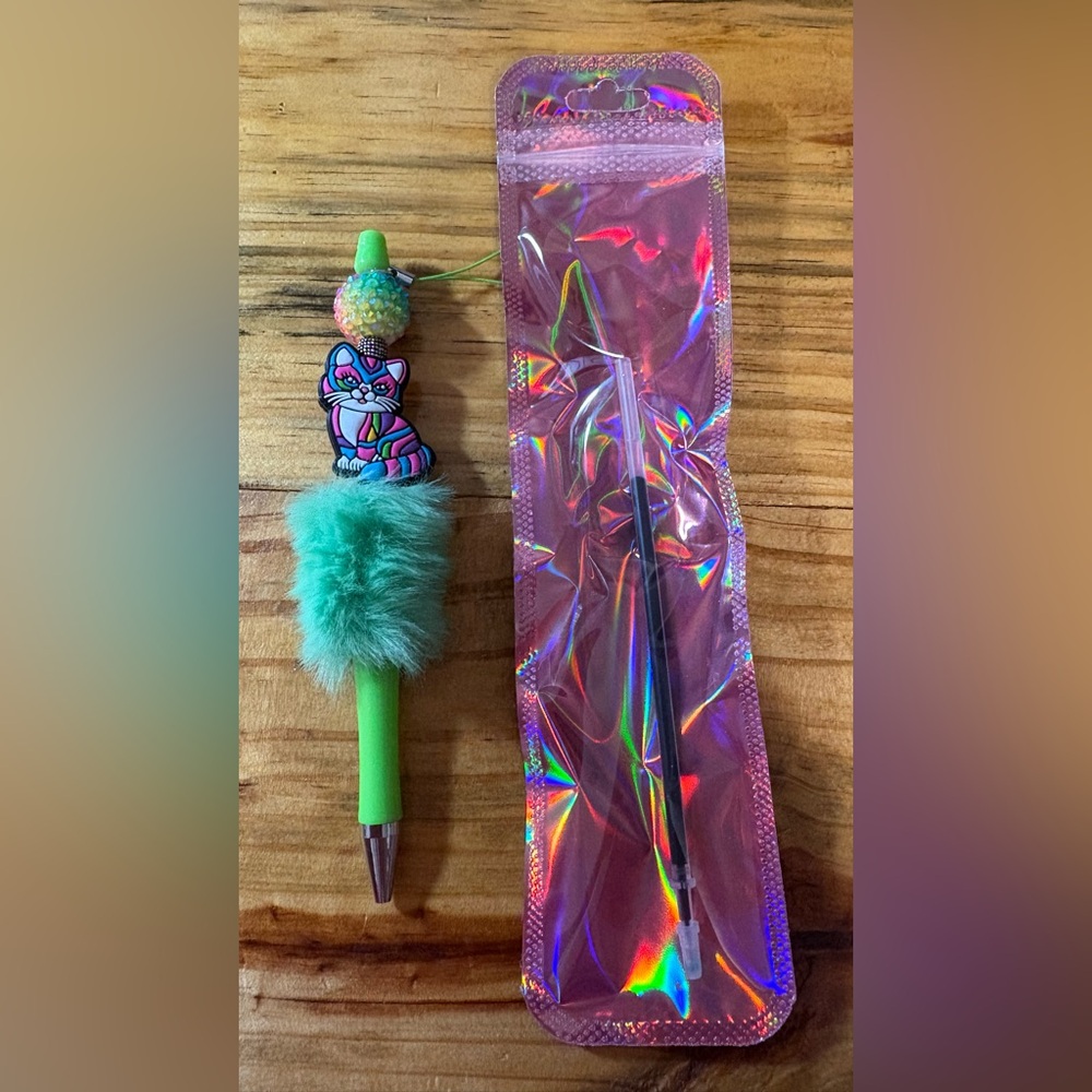Y2K Colorful Cat Custom Green Plush Pen with Refill